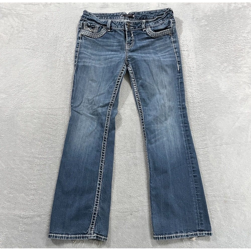 Vigoss Jeans‎ Womens 33 15 Low Rise Western Cowgirl Y2K Whiskered Blue Denim